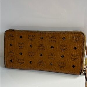 MCM Tan Leather Zip Wallet
